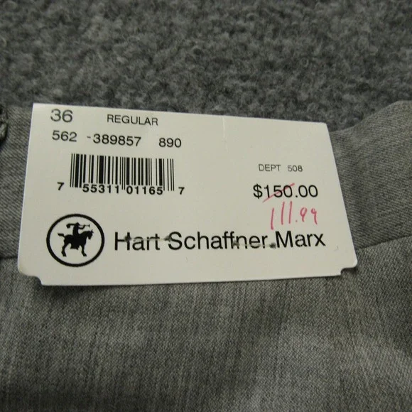 Hart Schaffner Marx Dress Pants Mens 36 Wool Cashmere Gray Pleated Unhemmed - Picture 6 of 16
